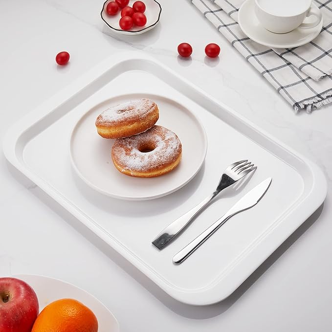 Melamine Serving Trays White 17.1x12.2 Inch Rectangle Cafeteria Fast Food Trays Breakfast Lunch Dinner for Eating Set of 6,PFW-174122-06