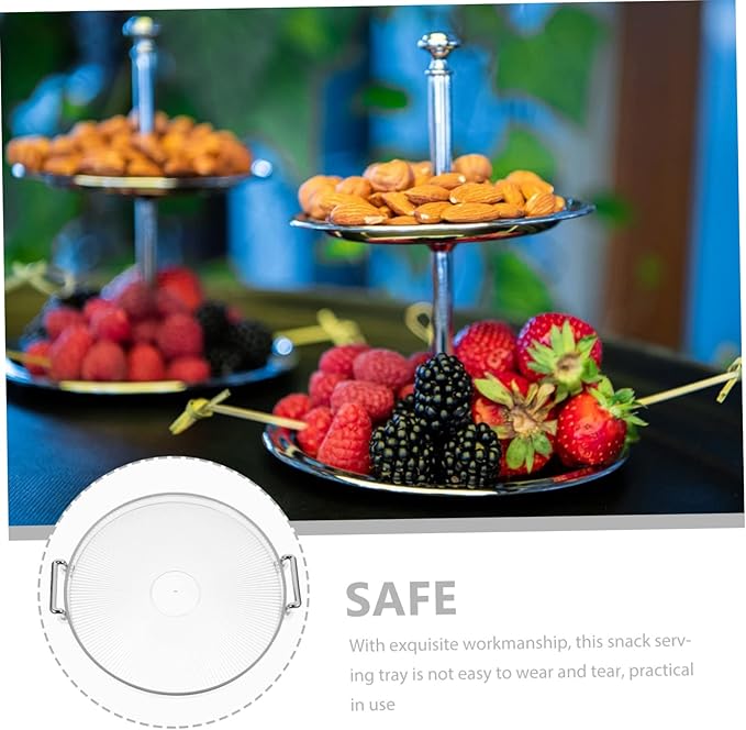 Round Serving Tray with Golden Rim Handle for Convenient Transport Decorative Snack and Fruit Holder Silver Color for Parties and Entertaining