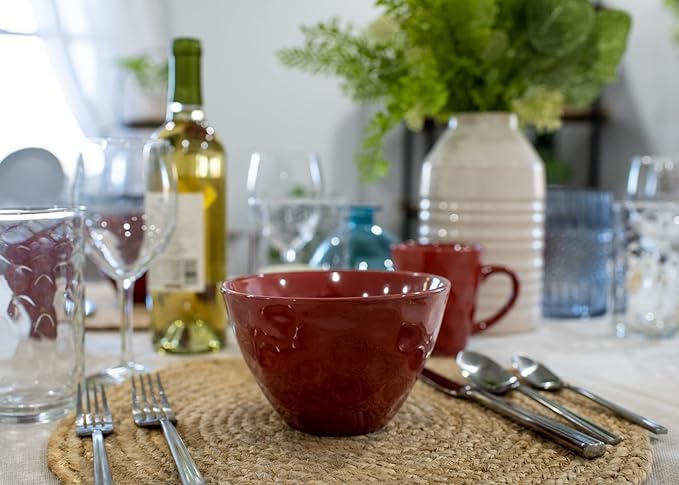 Elanze Designs Dimpled Ceramic 5.5 inch Contemporary Serving Bowls Set of 4, Red