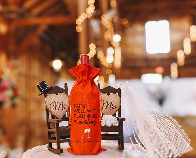 Wine Bag Wedding Gift for Mr and Mrs - Engagement Gift J14-Orange