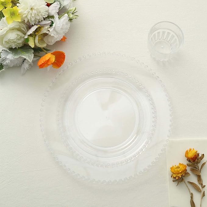 8" Salad Plates - Set of 20 - Plastic Clear Round Disposable Dessert Appetizer Plate Beaded Rim, Ideal for Dinner Party Wedding Bulk Events