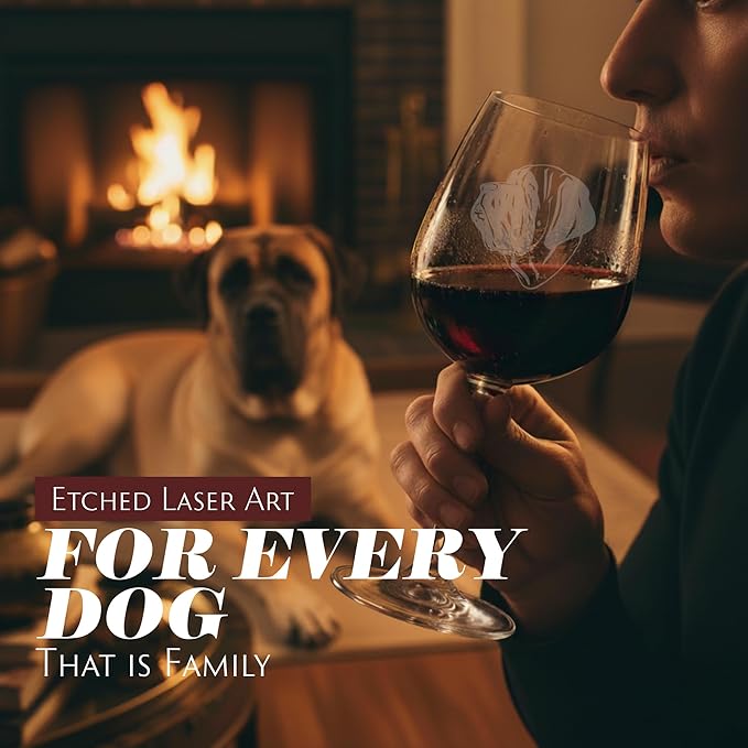 Etched Laser Art English Mastiff (Alternate) Personalized Dog Themed Etched 12.75oz Wine Glass Custom Dog Breed Wine Glasses, Ideal for Pet Lovers, Personalized Birthday Gift for Men & Women