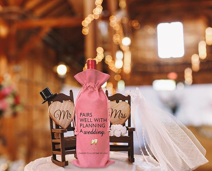 Wine Bag Wedding Gift for Mr and Mrs - Engagement Gift J14-Pink
