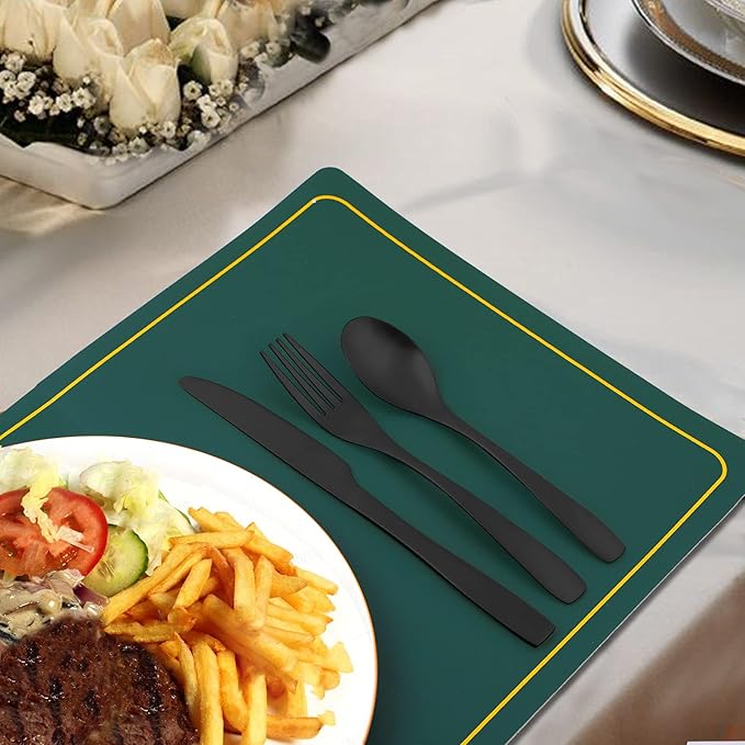 Matte Black Silverware 20 Piece, Spoon and Fork Set, Kitchen Cutlery Set for New Apartment, Stainless Steel, Dishwasher Safe