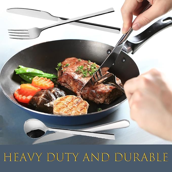 48-Piece Silverware Set, Stainless Steel Flatware Set for 8 - Service for 8 Includes Knives, Forks, Spoons & Teaspoons, Mirror Polished, Dishwasher Safe