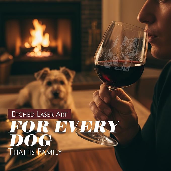 Etched Laser Art Cairn Terrier Personalized Dog Themed Etched 12.75oz Wine Glass Custom Dog Breed Wine Glasses, Ideal for Pet Lovers, Unique Birthday Gift for Men & Women, Personalized Gift