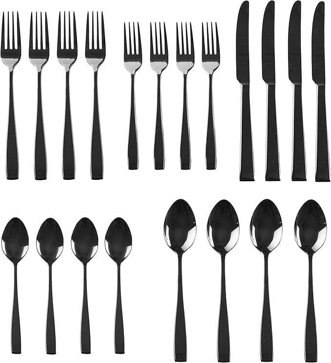 Godinger Flatware with Dinner Forks, Salad Forks, Tablespoons, Teaspoons and Knifes, 18/0 Black Stainless Steel Set, 20 Piece Set