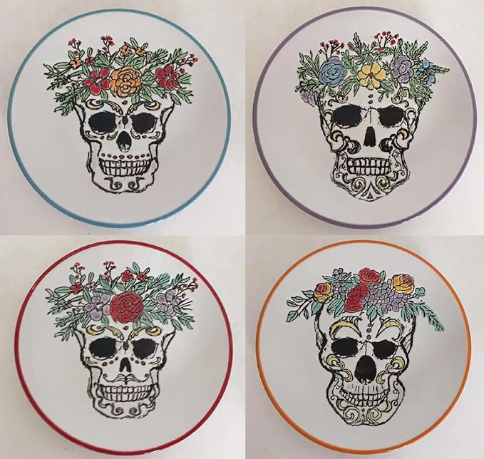 Blue Sky Clayworks Sugar Skull Appetizer Plates, 6.06" L x 6.06" W x 2.05" H, Set of 4