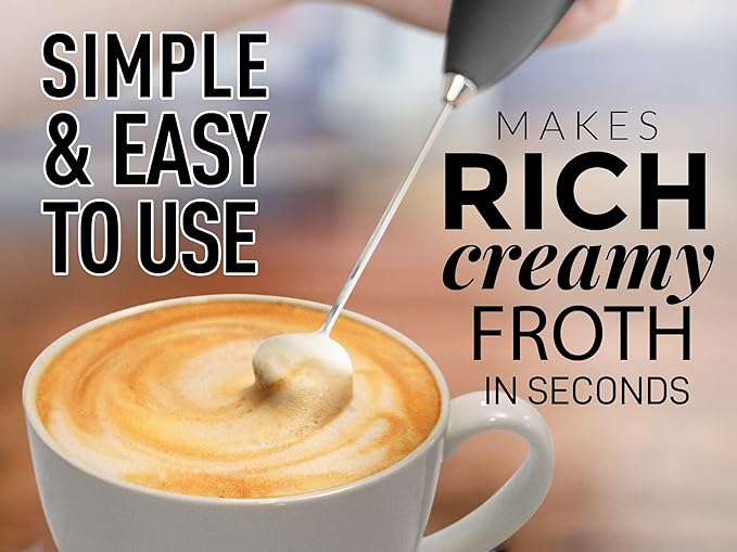 Zulay Kitchen Milk Frother Handheld Electric Whisk with AA Duracell Batteries – Durable Drink Mixer for Coffee, Lattes, Cappuccinos & More - Black
