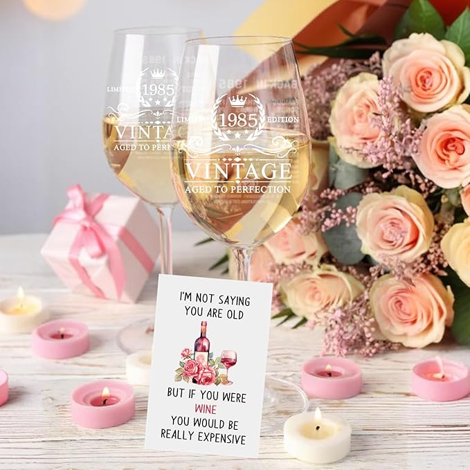 40th Birthday Gifts for Women, 1986 Vintage 18 oz Stemmed Wine Glass, Back in 1986 Old Time Information, 40th Brithday Gifts for Her, 40 Year Old Birthday Decorations for Women, Gift for Female 40s