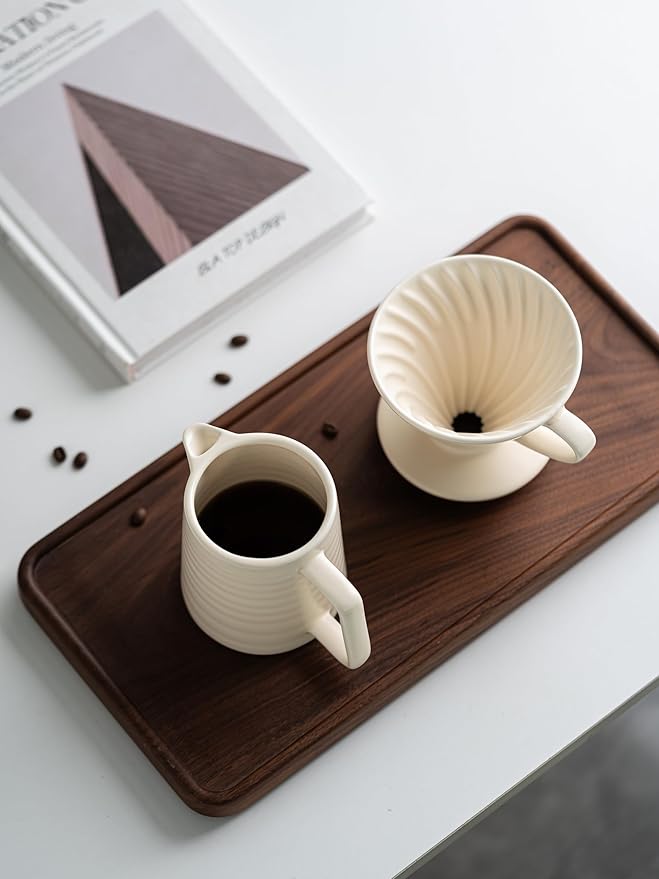 Pour Over Coffee Maker, Ceramic Coffee Maker With 40 pcs Paper Filter,15oz/450ml Pour Over Coffee Dripper (White, V02)