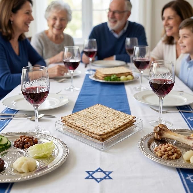 Rite Lite Square Clear Matzah Tray Jerusalem Design with Glitter - Passover Gifts, Passover Matzah Tray, Clear Matzah Tray, Transparent Matzah Tray, Jerusalem Matzah Tray for Passover