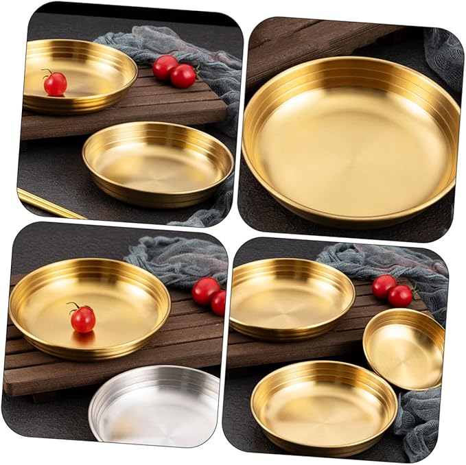 Zerodeko Flat Bottom Korean Style Seasoning Dish Gold Ribbed Design Appetizer Plate for Soy Sauce Dipping Sauces and Condiments Lightweight Small Serving Bowl for Chili Powder Mustard