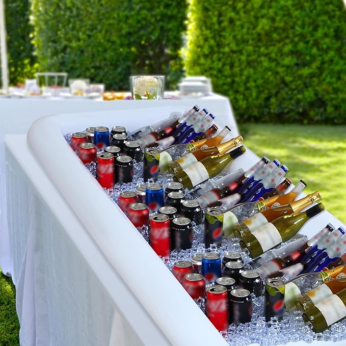 Large Inflatable Serving Bar 72 x 30 x 5'' Inflatable Ice Serving Buffet Bar Inflatable Cooler Ice Buffet Salad Serving Trays with Drain Plug for Pool Outdoor Party Picnic(White,2 Pack)