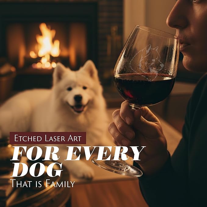 Etched Laser Art Personalized Dog Themed Etched Wine Glass - Custom Dog Breed Wine Glasses, Ideal for Pet Lovers, Unique & Personalized Birthday Gift for Men & Women - Samoyed (Alternate), 12.75 oz
