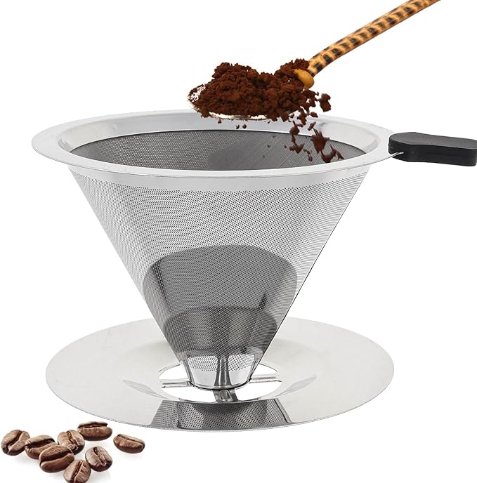 Reusable Coffee Filter, Cone Pour Over Coffee Dripper Paperless Coffee Maker Dripper for 1-2 Cup, Stainless Steel Coffee Permanent Filter, Coffee Dripper for Cuisinart Coffee Maker Filter and Brewer