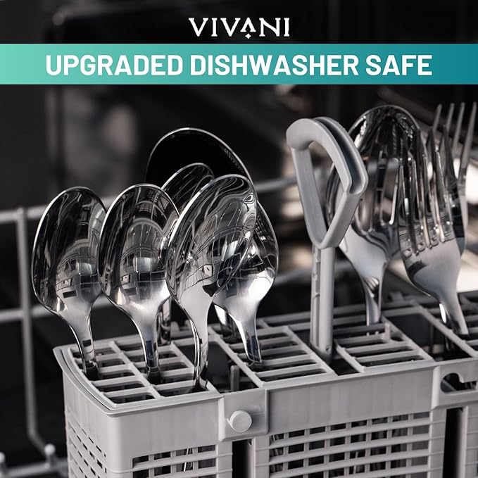 VIVANI 40pcs Champagne Silverware Set for 8, Food-Grade Stainless Steel Light Gold Flatware Set, Utensils Cutlery Set for Home and Cafes, Dishwasher Safe