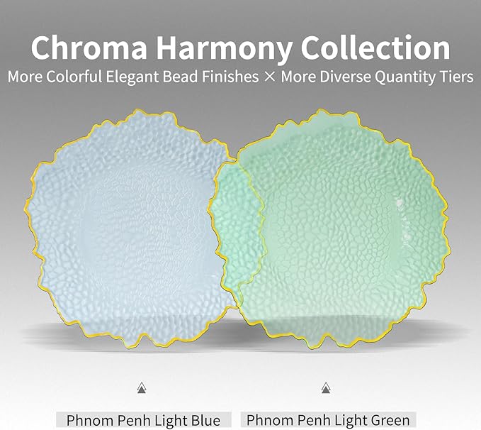 10 Pcs Clear Charger Plates 13 Inch Hammered Blue Plastic Charger Plates with Gold Rim, Transparent Blue Chargers for Dinner Plate, Stone Texture Plate Round Chargers for Wedding Party, Event