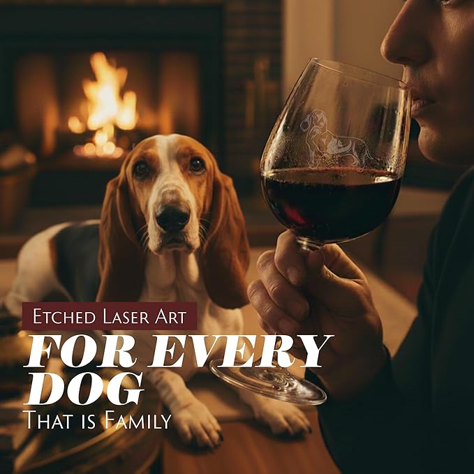 Etched Laser Art Basset Artesien Normand Personalized Dog Themed Etched 12.75oz Wine Glass Custom Dog Breed Wine Glasses for Pet Lovers, Unique Birthday Gift for Men & Women, Personalized Gift