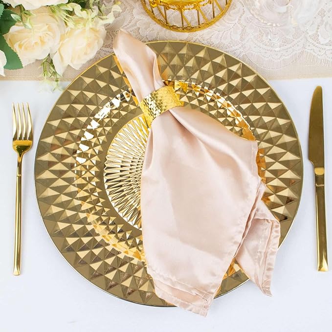 Efavormart 6 Pack | 13" Sparkling Gold Diamond Disposable Dinner Serving Plates, Shiny Round Plastic Charger Plates
