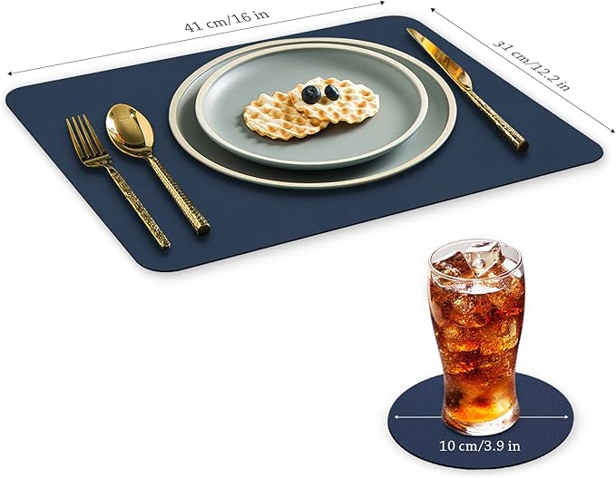 Bacgnyer Placemats Set of 4, Placemat with Coasters Heat Stain Scratch Resistant Non-Slip Waterproof Oil-Proof Washable Wipeable Outdoor Indoor for Dining Patio Table Kitchen Decor and Kids (Blue 4)