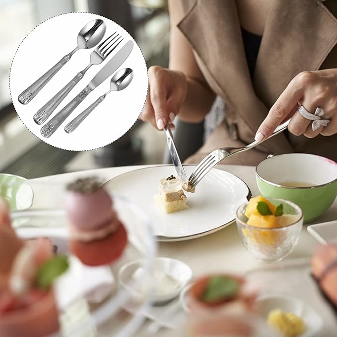 Household Utensil Set Cutlery Set Serving Flatware Set with Pattern Stainless Steel Dinner Set Including Spoons Fork Knife