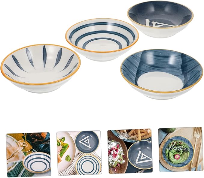 Amosfun Japanese Ceramic Seasoning Sauce Dishes Set of 4 Condiment Plates for Kitchen Small Appetizer Dishes Dishwasher Safe for Dipping Sauces and Serving Snacks