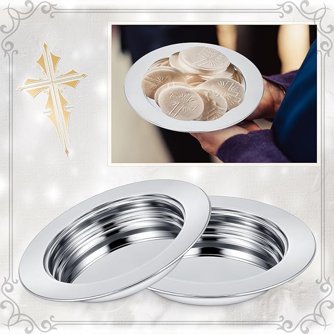 Zhehao 1 Pcs Communion Plates for Church Communion Bread Tray Plate Church Supplies Set Polished Stainless Steel Tray (Silver)