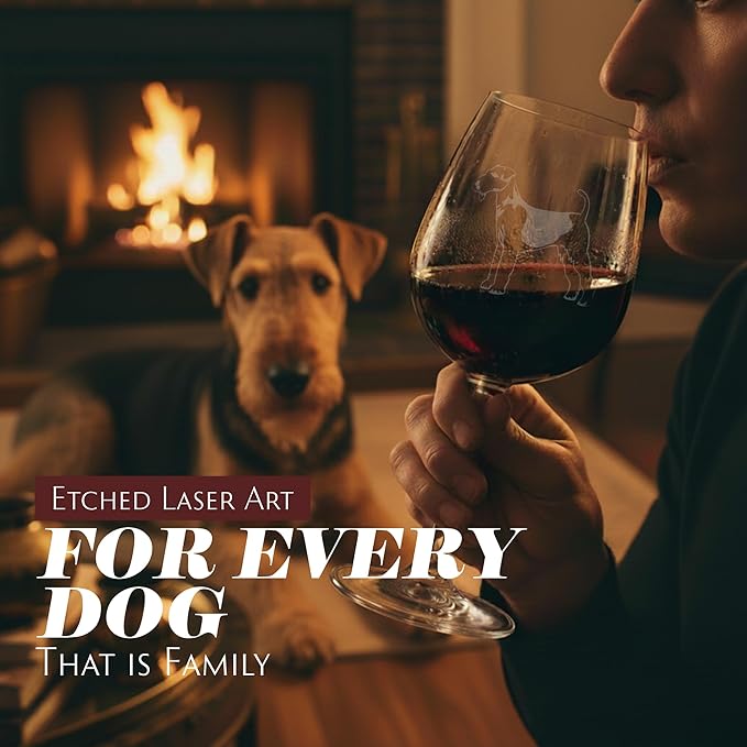 Etched Laser Art Airedale Terrier Customized Personalized Dog Themed Etched 12.75oz Wine Glass Custom Dog Breed Wine Glasses, Ideal for Pet Lovers, Personalized Birthday Gift for Men & Women
