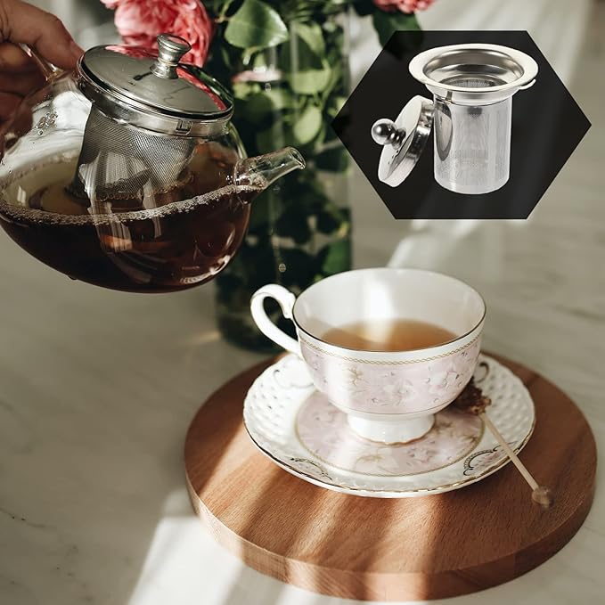 Hemoton Stainless Steel Tea Strainer with Lid Large Loose Leaf Tea Infuser Replacement for Teapots Cups and Pitchers Easy to Clean Mesh Filter 4X3.3 Inch