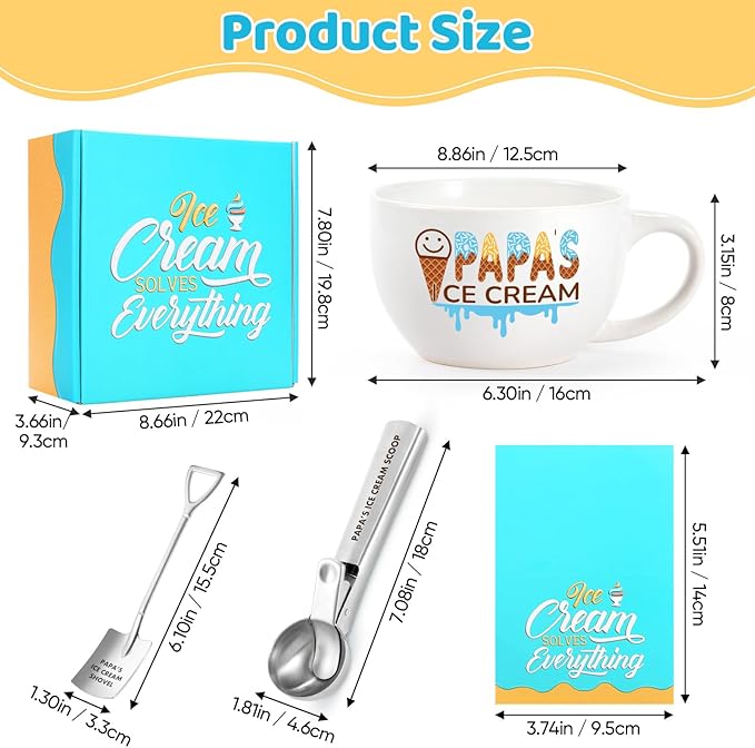 Christmas Gifts for Dad from Daughter Son Dad's Gifts for Father's Day Birthday Ice Cream Bowl and Scoop Dad's Ice Cream Shovel Set Present(Papa)