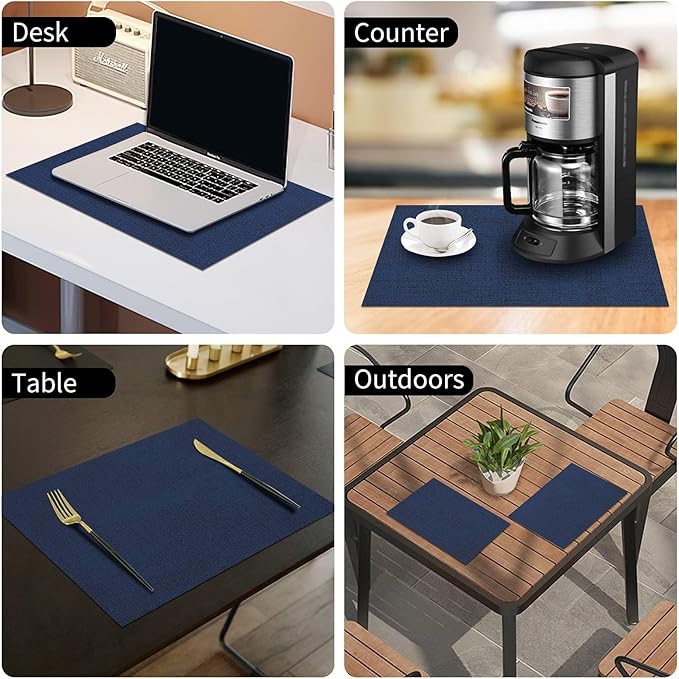homing Faux Leather Heat Resistant Placemats 12 Packs, Waterproof Wipeable Dining PU Place Mats for Indoor & Outdoor, Easy to Clean, Dark Navy Blue