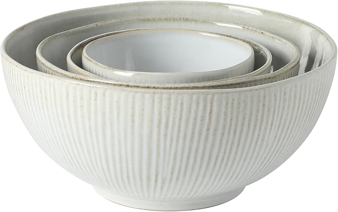 Gibson Elite Sandy Pines 4 Piece Nesting Bowl Set, 4”, 5.5”, 7” & 9” Round Stoneware Bowls, Reactive Glaze Finish, Taupe, Mixing, Prep & Serving Bowls, Microwave & Dishwasher Safe