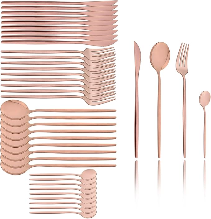 40 Pcs Mirror Polish Silverware Set, Large Set 18/10 Stainless Steel Flatware Cutlery Set For Home Daily Use/Wedding Party/Restaurant, Utensils Set Service For 10 (Rose Gold)