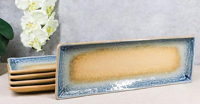 Ebros Gift Artistic Blue River Ao Nagashi Collection Dinnerware Serveware Kitchenware Set Asian Japanese Restaurant Supply (Pack Of 5 Rectangular Serving Platter 14" L)
