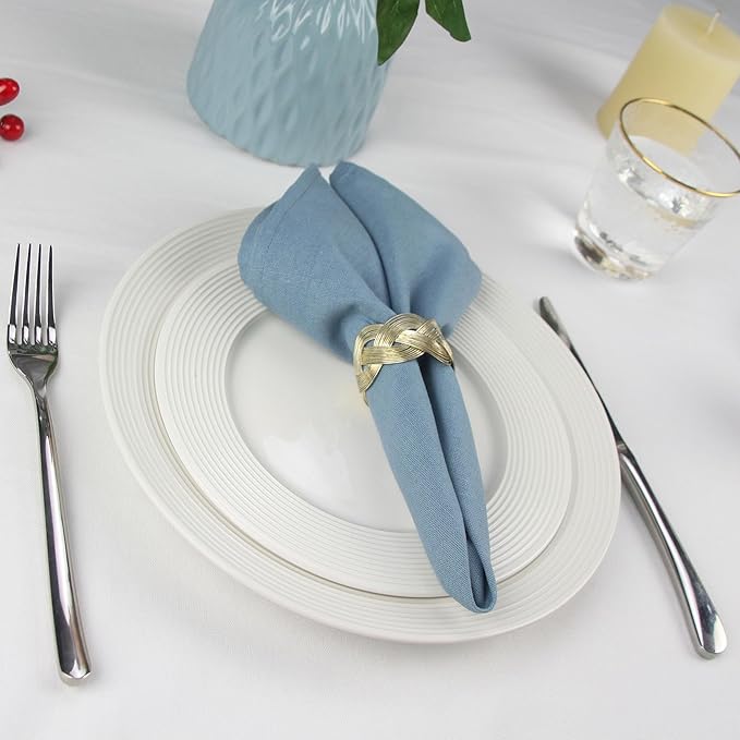 Solid Color Linen Blended Thin Dinner Cloth Napkins - Set of 12 (40 x 40 cm) - for Events & Home Use (Multi Blue)
