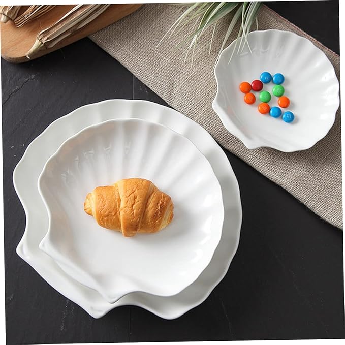 GLEAVI 4-Piece Shell-Shaped Ceramic Plates Set Multipurpose Food Serving Dishes for Breakfast Appetizers and Desserts Elegant Kitchen Supplies