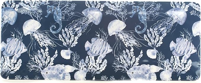 Sea Life 3-Piece Hostess/Serving Set Blue Navy White Coastal Modern Contemporary Rectangle 3 Piece Dishwasher Safe