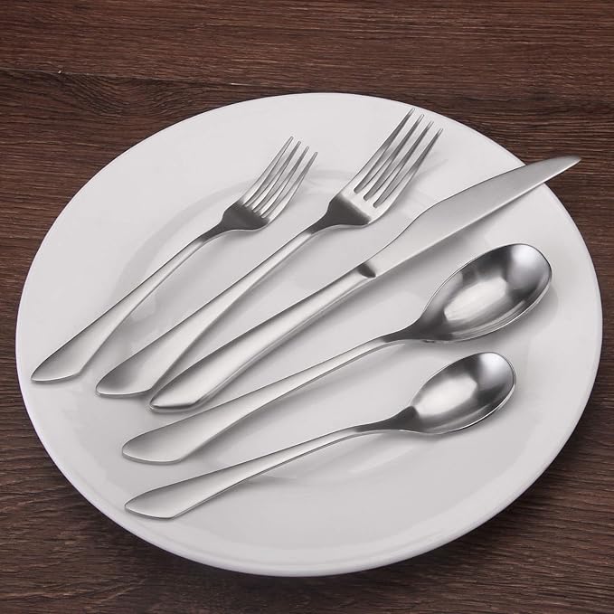 Matte Silverware Set, 20-Piece Stainless Steel Flatware Set Service for 4, Satin Finish Tableware Cutlery Set for Home and Restaurant, Dishwasher Safe