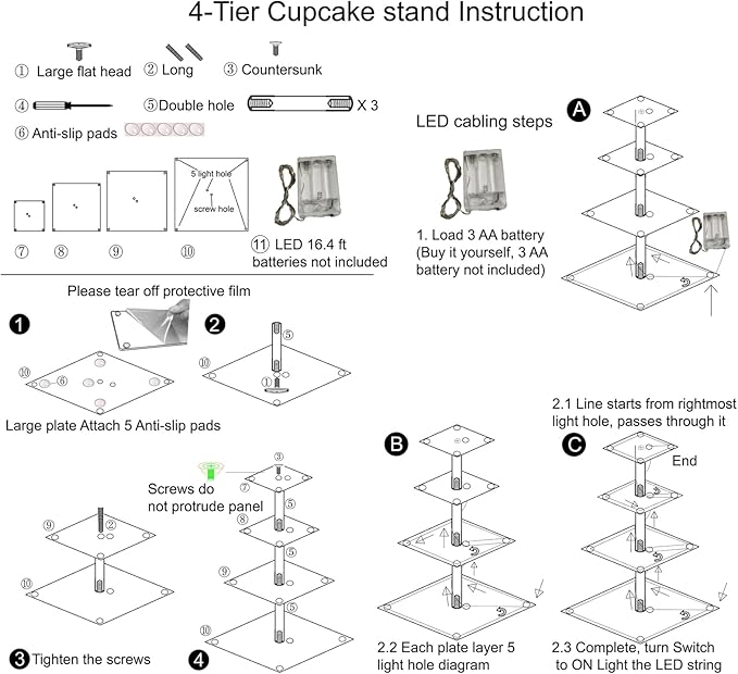 4 Tier Premium Cupcake Stand Cupcake Holder, Acrylic Cupcake Tower with LED Yellow Light for Cupcakes, Dessert Table Display Set for Birthday, Bar, Decor Weddings, Parties Events