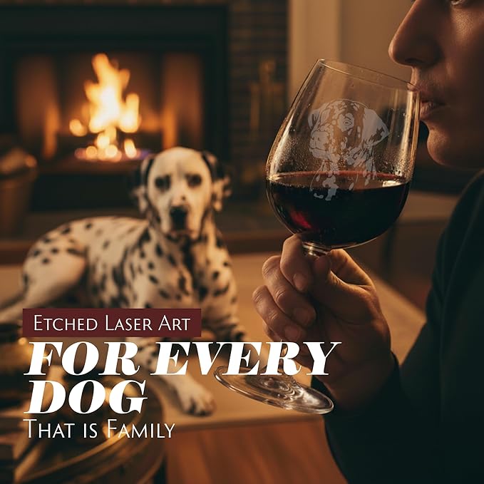 Etched Laser Art Dalmatian Personalized Dog Themed Etched 12.75oz Wine Glass Custom Dog Breed Wine Glasses, Ideal for Pet Lovers, Unique Birthday Gift for Men & Women, Personalized Gift