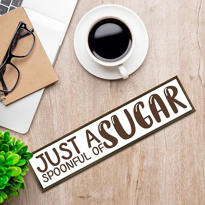 Rustic Wooden Coffee Decor, Just A Spoonful Of Sugar Sign - Whimsical Sweet-Themed Decor, Gift for Dessert Lovers, Wall/Tabletop Accent for Kitchen, Farmhouse Tiered Tray Sign