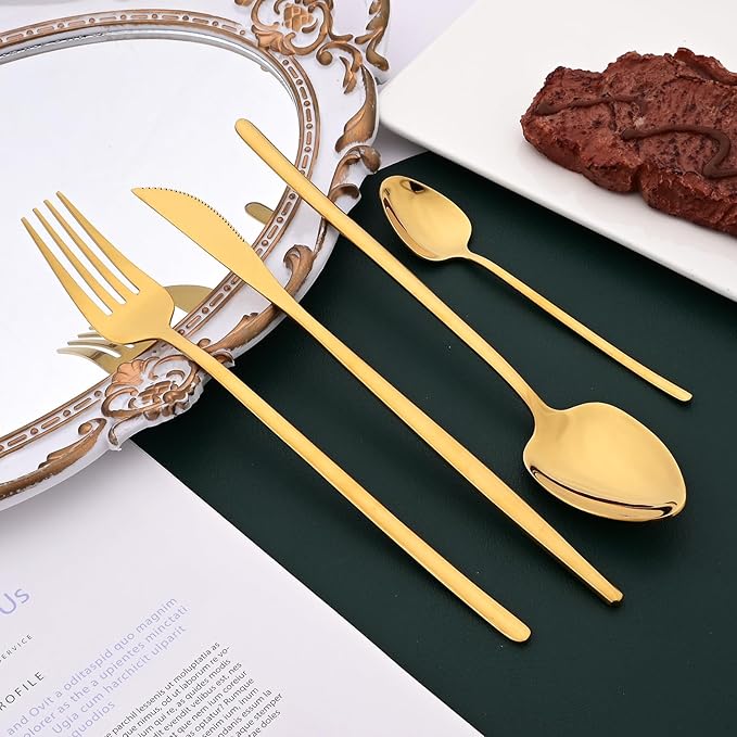36-piece Gold 18/10 Stainless Steel Flatware Set, Resuable Cutlery Set For 6, Complete Tableware Set For Home Restaurant Wedding Party Daily Meal, Mirror Polish