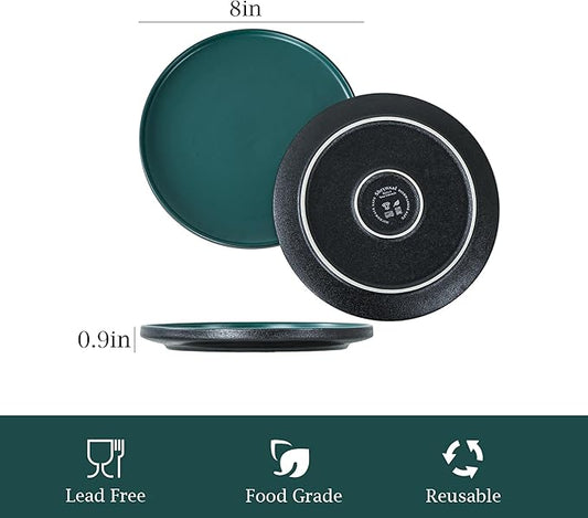 Salad & Dessert Plates, 8 Inch Small Dinner Plates Sets for 4, Dishwasher & Microwave Safe, Porcelain Dinner Dishes for Cake, Fruits, Waffle, Pasta, Salad, Modern Green