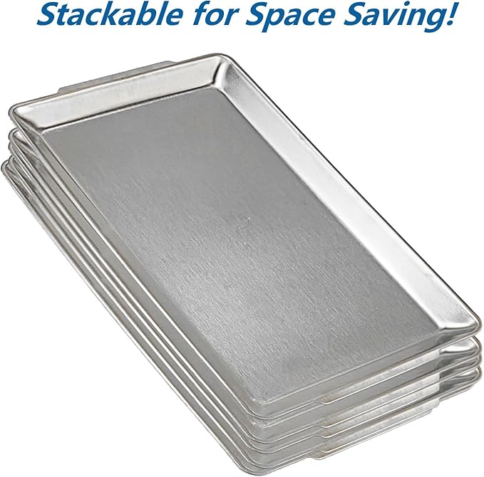 16.3" x 11" Large Serving Platters, Stainless Steel Heavy-Duty Large Serving Trays, Silver Rectangular Plates for Food, Fruit, Party, Wedding, Christmas, Chip and Scratch Resistant
