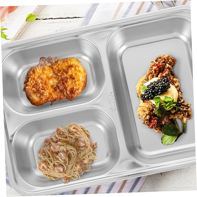 Unomor 2pcs Strong Stainless Steel Dinner Plate Compartment Plate Health-conscious Serving Tray Dish