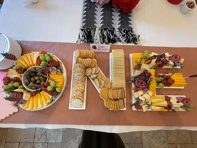 15.5'' Love Serving Trays, 4 Pack Larger Bamboo Solid Serving Platter, Charcuterie Serving Boards Snack Food Cake Cookies Platter for Anniversary Wedding Baby Shower Birthday Party Decoration