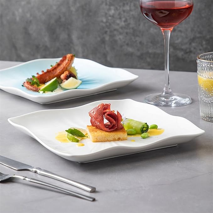 Dinner Plates Steak Plate Simple Square Ceramic Plate Creative Household Vegetable Plate Hotel Restaurant Tableware Serving Dishes(White,9 inch)