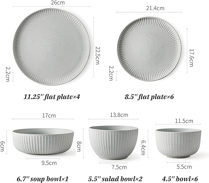 Dinnerware Set Dinner Party Tableware Service Set Porcelain Dinnerware Sets, White Vintage Cereals Bowls and Steak Plates Sets | 19 Pieces Sesame Glazed Ceramics Dinner Combination Set