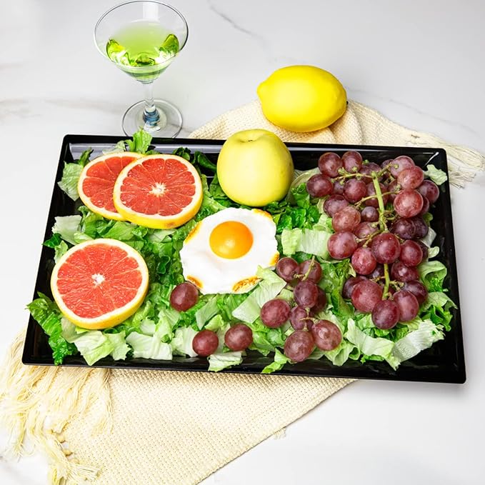 Supernal 12 Pack Black Plastic Serving Trays, 15"x10" PlasticTrays, Plastic Fast Food Tray, Heavy Duty Platters, Disposable Serving Party Platters Black,Party Serving Trays